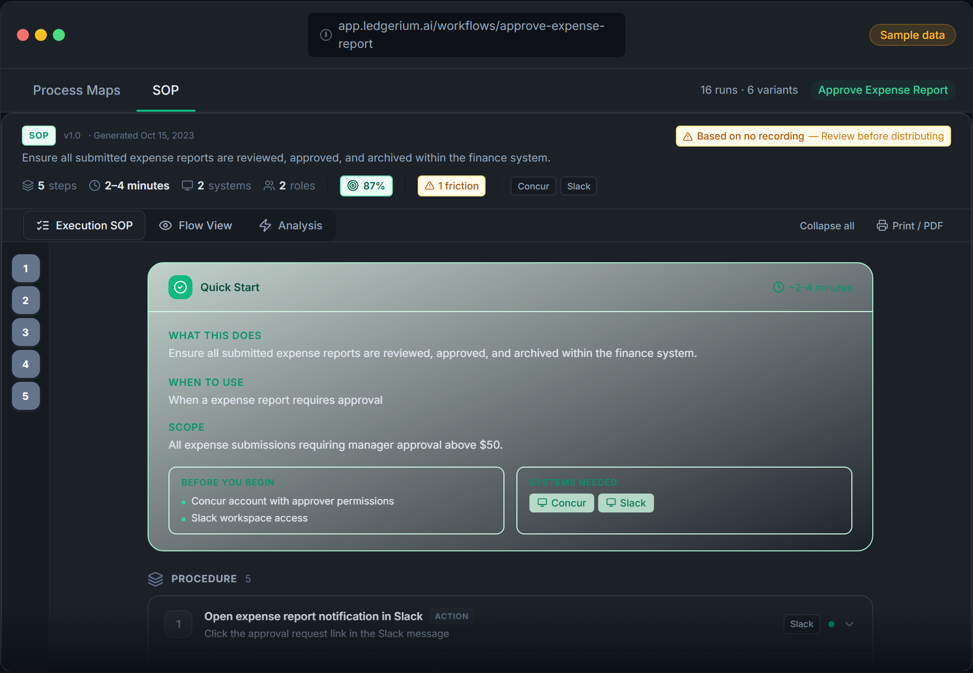 Generated SOP document with step-by-step instructions
